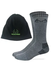 Realtree Mens Merino Wool Blend Boot Socks Fleece Beanie 1 Pair Pack Combo