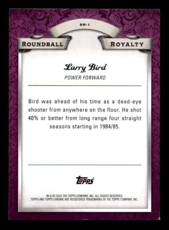 2023-24 Topps Chrome Roundball Royalty Green Refractor #RR1 Larry Bird Celtics - Image 2 of 2