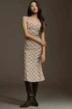 NWT Anthropologie The Cecily Fit & Flare Sweetheart Dress Size XL Neutral 9B405