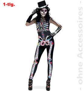 Jumpsuit Skelett Der Toten Dia De Los Muertos Halloween Kostum Damen Frau Ebay