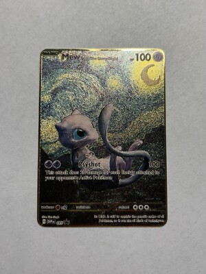Mew with The Starry Night Van Gogh Collectible Glittery Gold Metal Card Gift