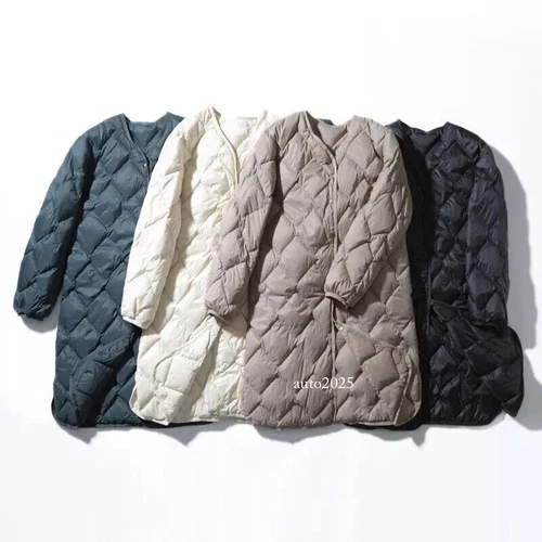 Damen Daunenjacke 90% Entendaunenmantel V-Ausschnitt lang Daunen Puffer Jacket - Bild 5 von 23