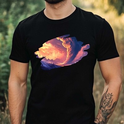 T-Shirt Herren Tornado Landschaft Motiv Baumwolle Größe XS bis 5XL