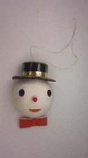vintage Papier Mache and flocked snowman head ornament MCM          Z127
