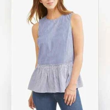 TIME and TRU Women's White and Blue Stripes Peplum Top -Medium