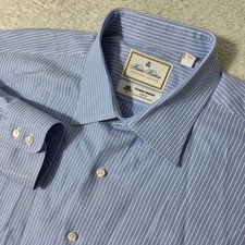Brooks Brothers Button Down Mens 18/34 Blue Pinstripe Thomas Mason Madison Fit