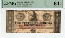 GA CR-5 1862 $5 Georgia Paper Money - PMG Choice Uncirculated 64 EPQ