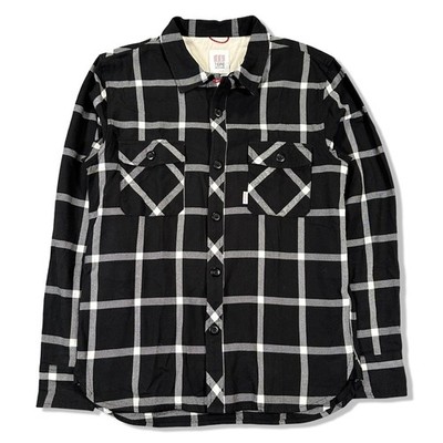 Topo Designs Flannel Shirt Mens Medium Black White Plaid Button Up Long Sleeve