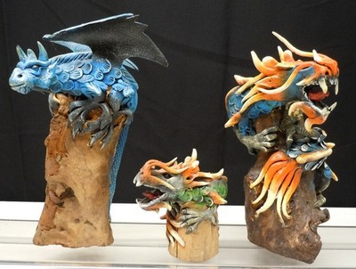 Vintage Dragon on Driftwood Sculpture Fantasy Figurine Lot Cedar Point Souvenirs