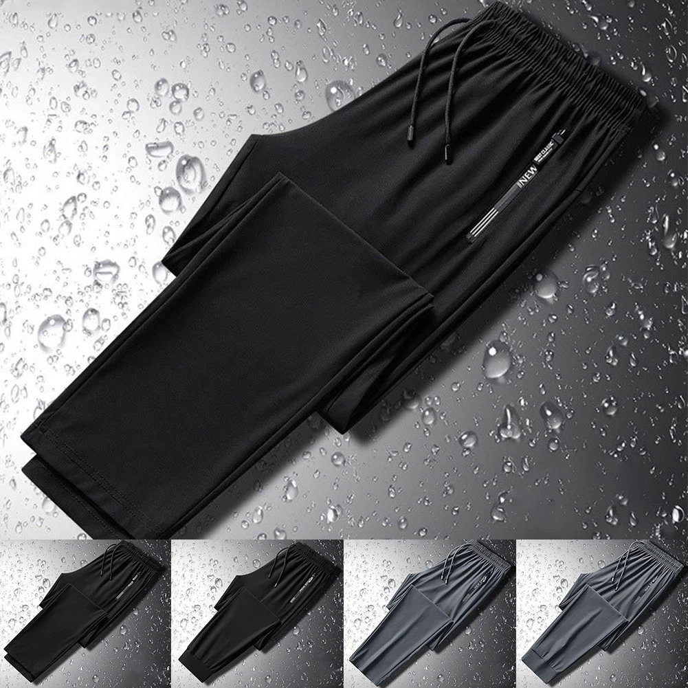 Men's Elastic Fit Zippered Jogger Pants Quick Dry Solid Casual Trousers