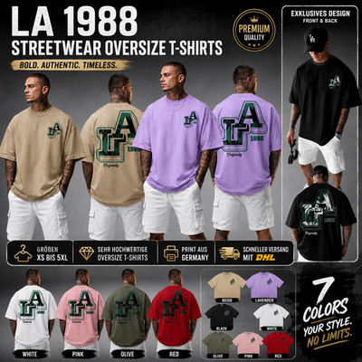 Herren Oversize T-Shirt LA 1988 coole Streetwear Shirts Fahsion Mode Lifestyle