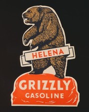 Vintage Grizzly Gasoline Helena Montana Gas Station Travel Souvenir Decal
