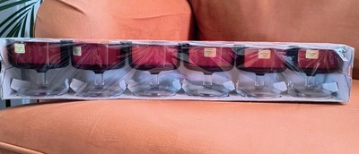 6 Vintage Luminarc ''Coupe Suede'' Desert Bowls Geschirr. Neu verpackt. Tiefrot.