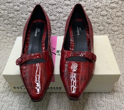 Ros Hommerson Pumps Womens 8.5WW BOX Wine Red Patent Leather Sioux Toe Strap