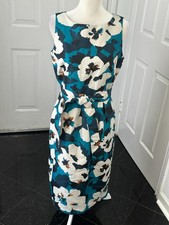 Oscar de la Renta Vintage Turquoise Floral Pleated Sheath Dress Sash Size 8
