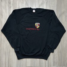 Vintage Porsche Crest Crewneck Sweatshirt Black Cotton Logo Pullover Men’s XL
