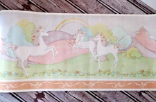 VTG 80s 90s Unicorn Rainbow Castle Ethereal Wallpaper Border W10.25" NEW/PARTIAL