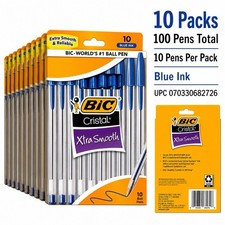 BIC Cristal Ball Pens - Xtra Smooth - Blue Ink - 10 Packs of 10 - 100 Pens 