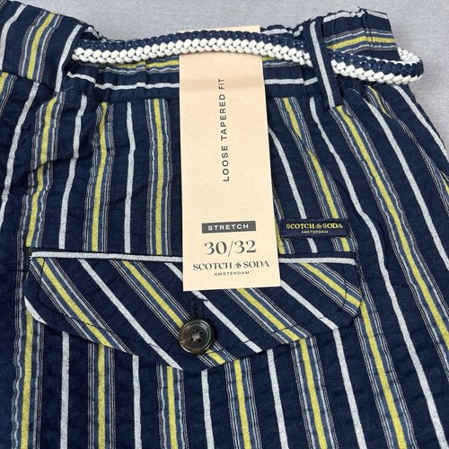 SCOTCH & SODA Seersucker Pants Men 30x32 Navy Chino Loose Tapered Striped Stripe - 第 10/12 張圖片