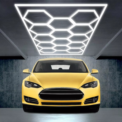 14PCS Hexagon Werkstatt Garage Wand Decken Leuchte Waben Beleuchtung LED Lampe