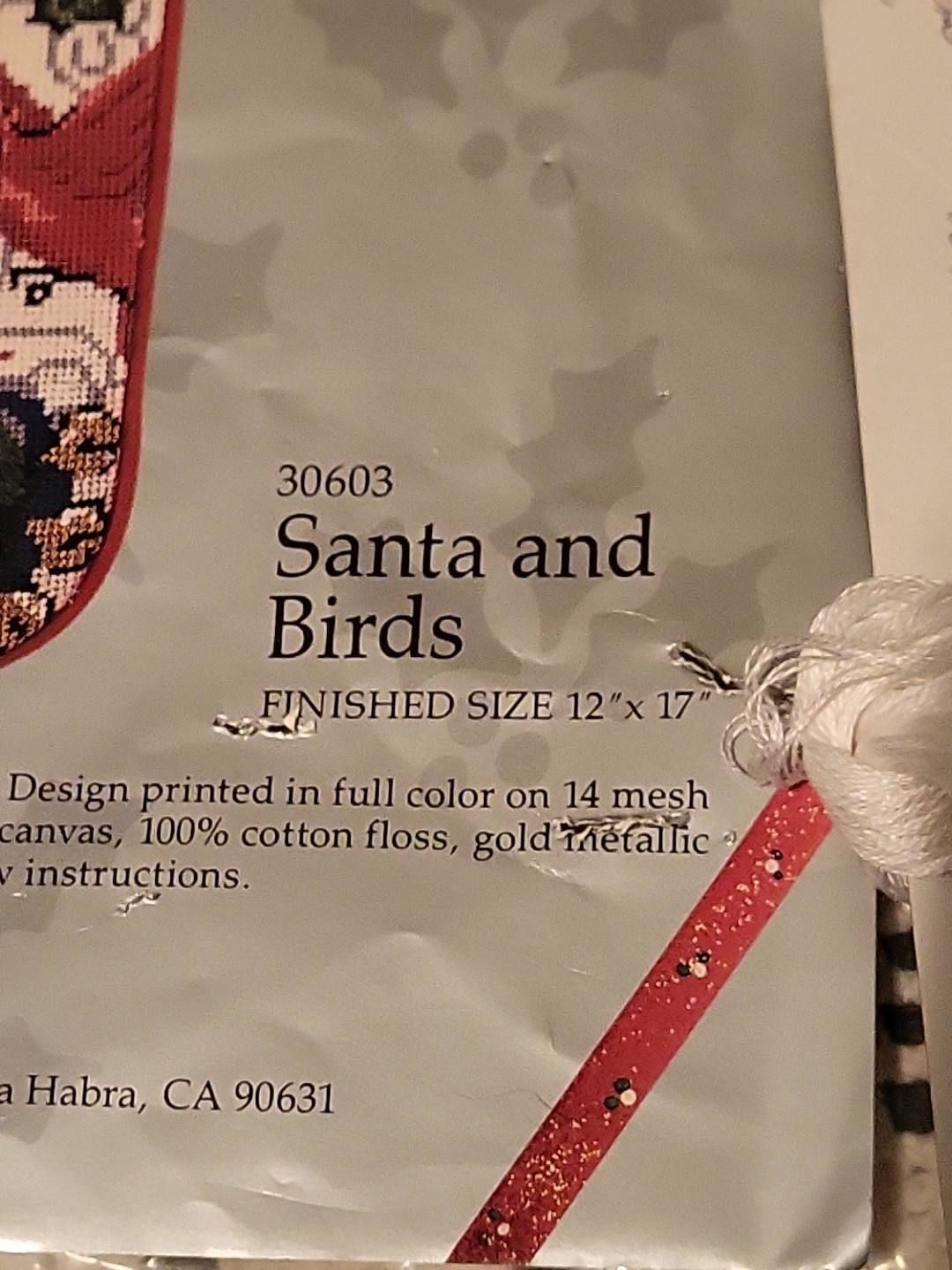 Something Special Santa and Birds Cross Stitch Stocking Kit, Used