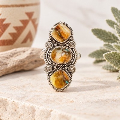Honey Dahlia Turquoise Sterling Silver Adjustable Size 8.5 Statement Ring NWT