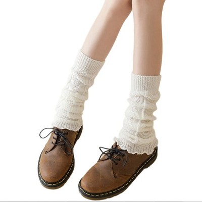Cable Knitted Leg Covers Warmers Footless Middle Calf Boot Cuffs Socks for Women