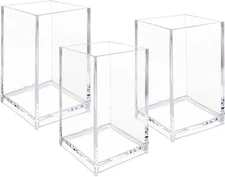 3 Pack Clear Acrylic Cosmetic Pencil Pen Holder Cup, Makeup Brush 