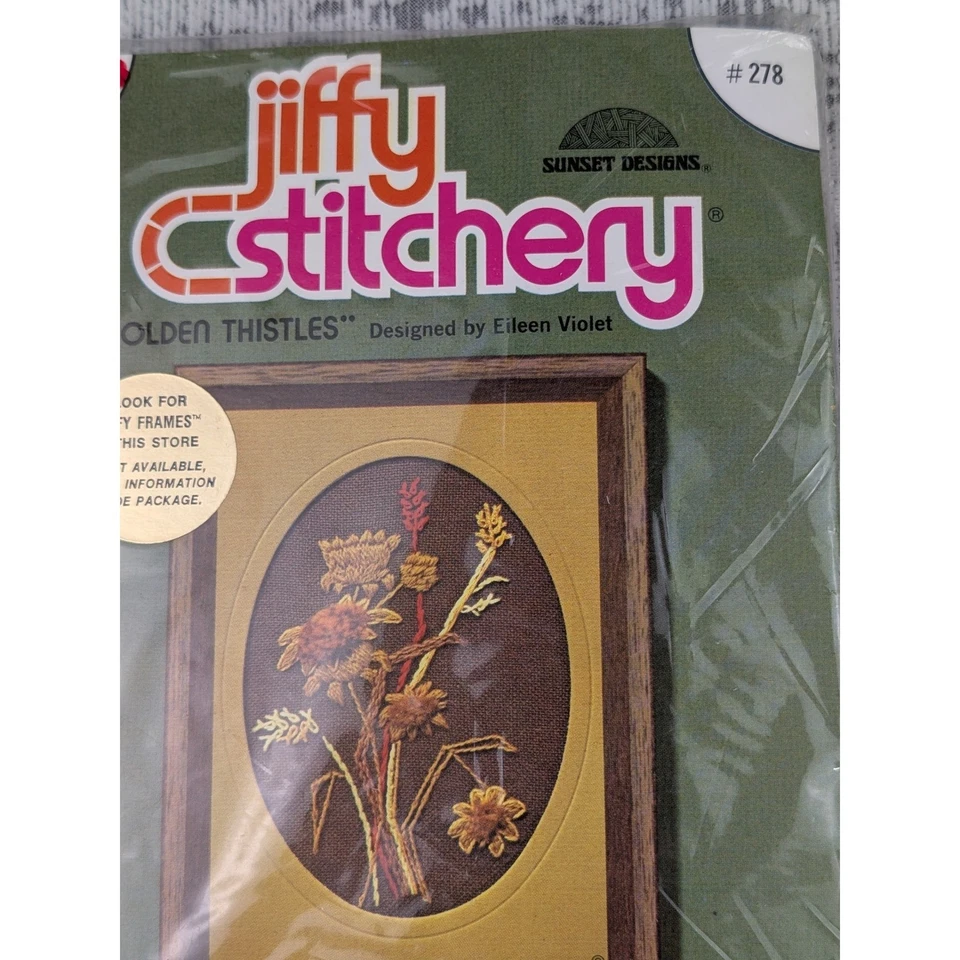 Kit de punta de aguja Jiffy Stitchery cardos dorados diseños de puesta de sol #278 Nuevo de Lote Antiguo Foto 2 de 4