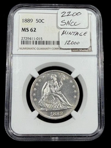 1889 Liberty Seated Half Dollar MS-62 NGC BRIGHT WHITE