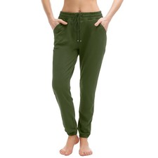 Olive Green Womens Joggers with Pockets, Drawstring Sweatpants, Size M