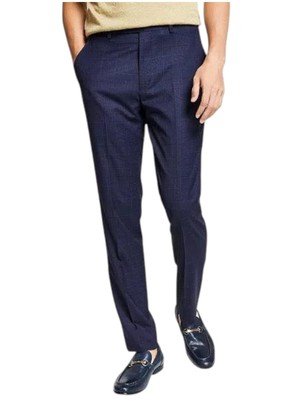 Bar Iii Mens Slim fit Dress Pants 36 / 34 Navy Blue Plaid Wool