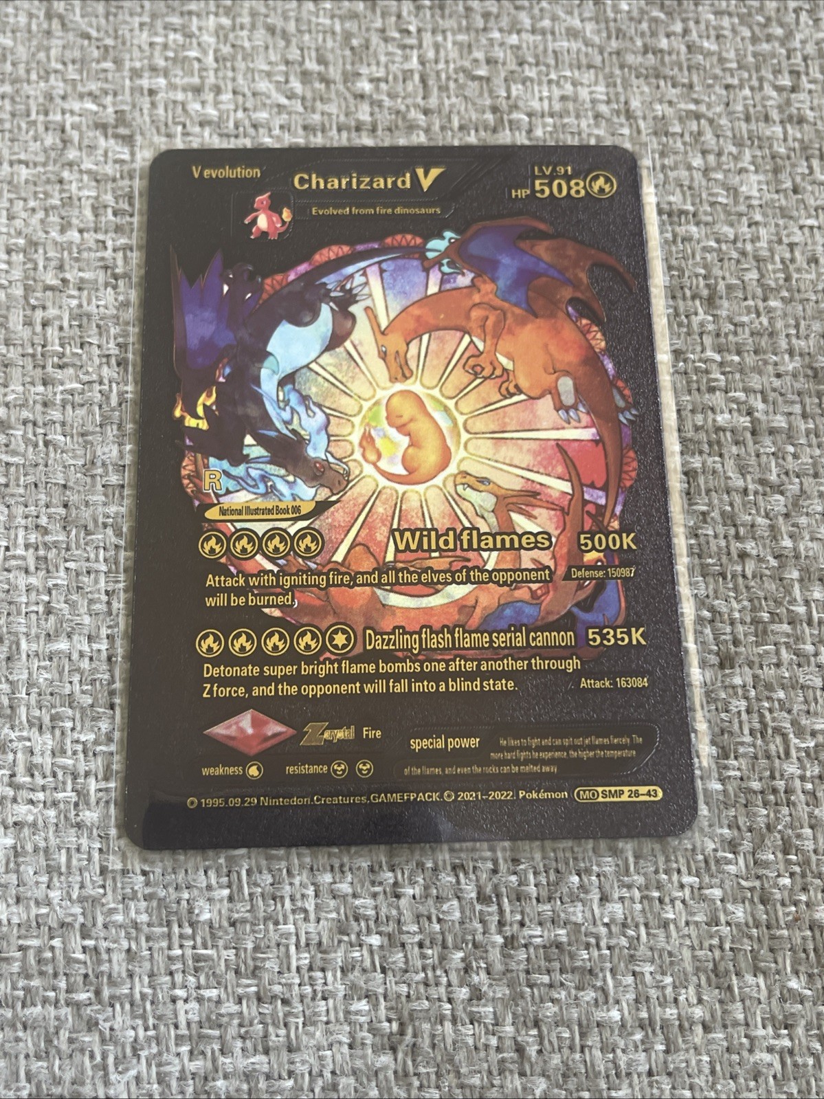 Pokémon Charizard V HP508 Black Foil Fan Art Collector Card 🔥