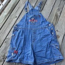 Vintage Embroidered Born 2B Riled Overall Jean Shorts 22W/24W Blue Maxine