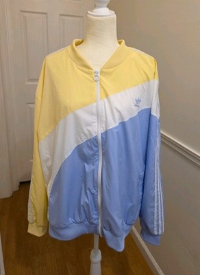 Adidas Originals Windbreaker Jacket XL Pastel Blue Yellow White Trefoil Retro