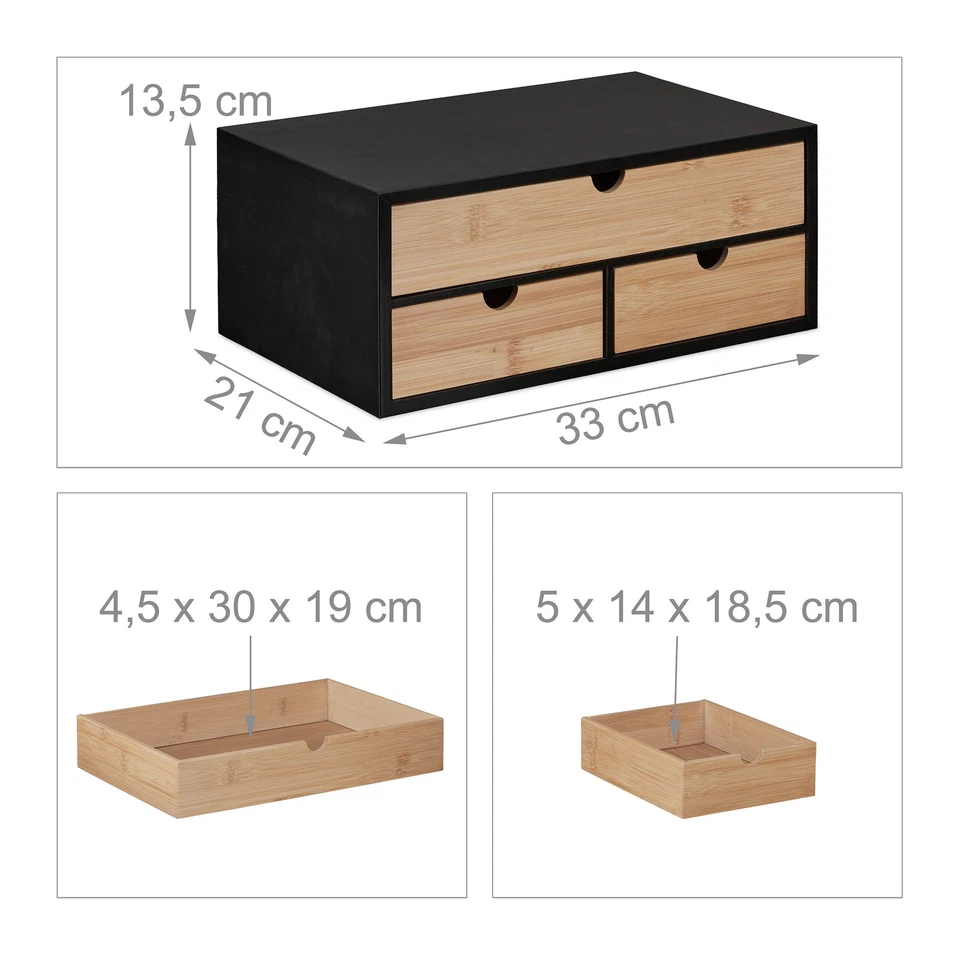 Schreibtisch organizer Bambus Schreibtischablage Schreibtischbutler 3 Schubladen - Bild 4 von 4