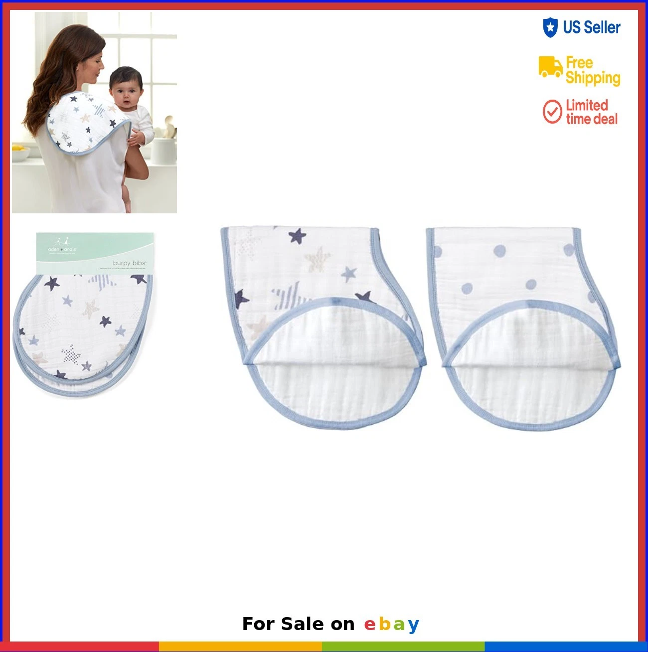 Cotton Muslin Burp Cloth and Bib 22.5x11 inch 2 Pack Absorbent Baby Feeding