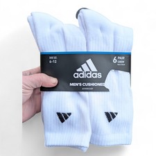 Adidas Aeroready Crew Socks 6 Pair Men  s Size 6-12 White NWT