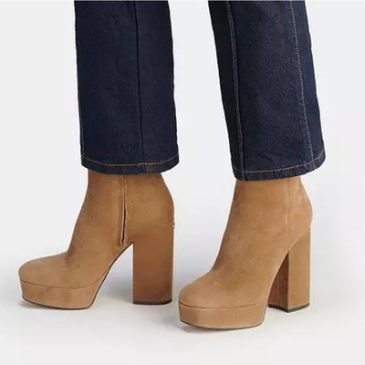 Coach Iona Women's 9.5 Suede Tan Platform Ankle Boots Chunky
