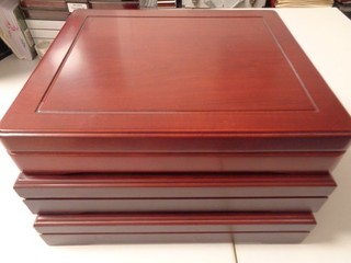 3 Stück Holz Samtschatullen / Kassetten für große Münzen