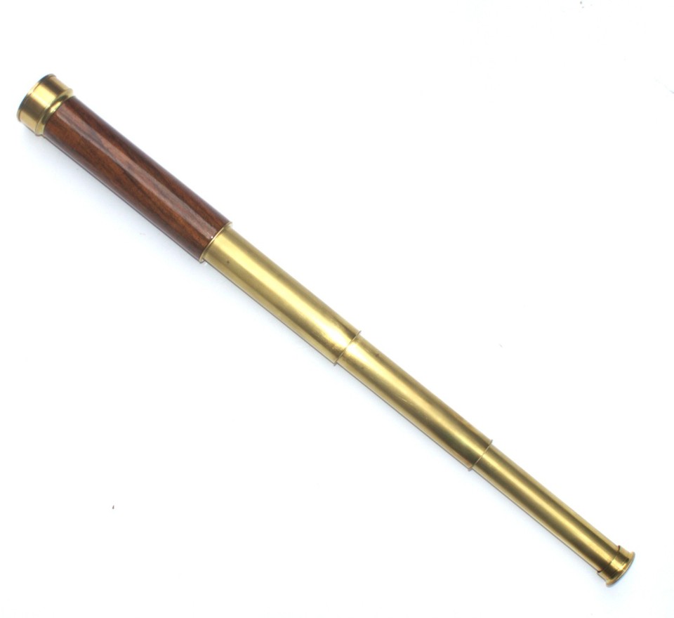 A genuine antique three-draw brass Plössl telescope from Vienna — a named, provenance-rich optical instrument that belongs in a study or collector's cabinet.