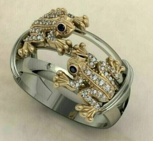 Authentic 1.00 Ct Round Cut Moissanite Frog Art Deco Engagement Ring 14K White Gold Plated