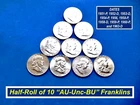 HALF ROLL of Ten "AU-UNC-BU" Franklin Halves ➳ 1951-1963 ➳ Details Below ➳ 1.11