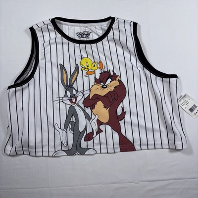 Nwt Looney Tunes Pinstriped Crop Top Bugs Tazz And Tweety Bird 