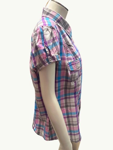 Arizona Jean Company Plaid Short Sleeve Button Up Shirt XL All Cotton Pink Blue - Picture 4 of 10