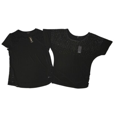 VTG Lot of 2 EXPRESS T-shirt Tops, Sz L, Black Sequince Embellished Lace