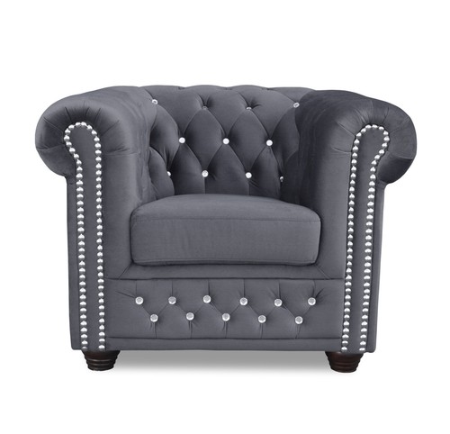 CHESTERFIELD SET 1+2+3 SITZER SESSEL SOFA STOFF GRAPHIT KRISTALSTEINE BÜROMÖBEL - Bild 16 von 27