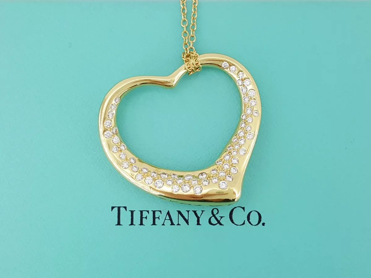 Tiffany & Co. 18k Yellow Gold Elsa Peretti Open Heart Pendant on Necklace