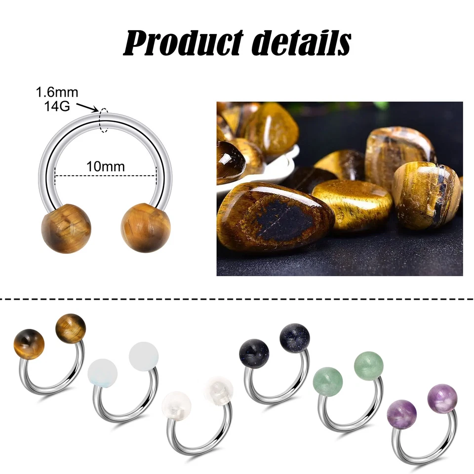 14G Stone Nose Hoop Rings Belly Button Rings Industrial Babell Cartilage Earring - Image 4 of 4
