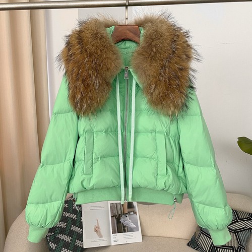 Removable Raccoon Fur Collar Women's Short White Duck Down Jacket Coats Parka - Picture 31 of 39